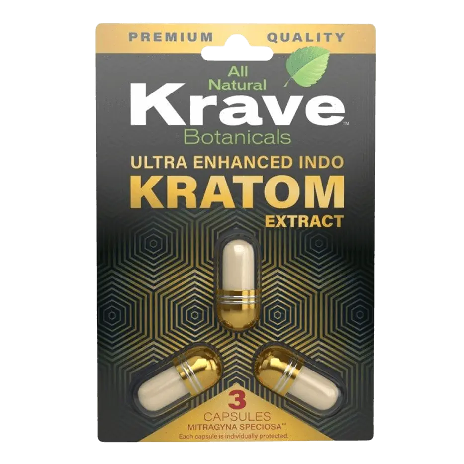Buy Kratom - Shop Kratom Capsules - Krave Ultra Enhanced Indo (UEI) Kratom Extract Capsules - 5 Count