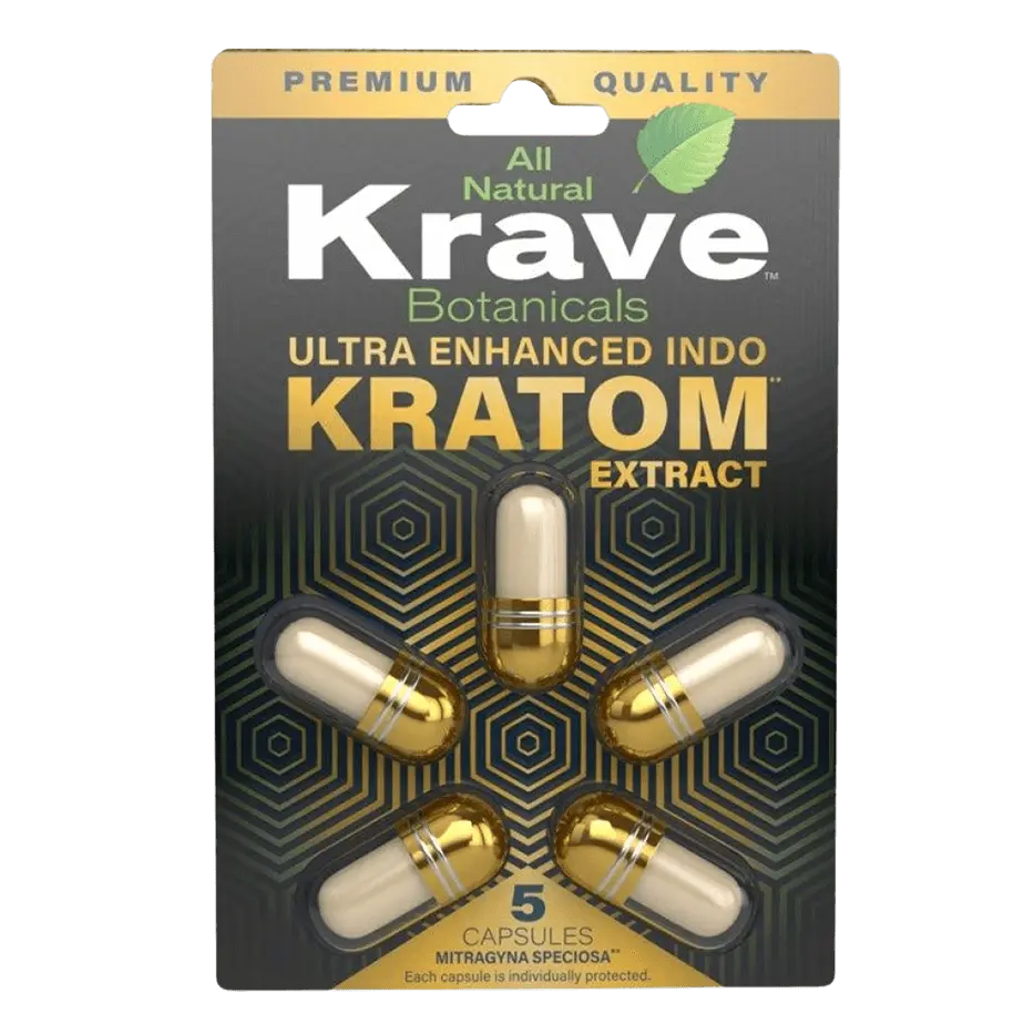 Buy Kratom - Shop Kratom Capsules - Krave Ultra Enhanced Indo (UEI) Kratom Extract Capsules - 3 Count