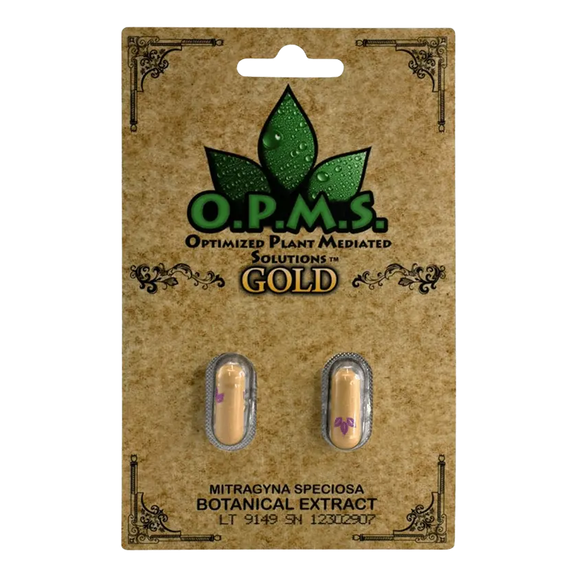 Buy Kratom Online - Shop Kratom Capsules - O.P.M.S. Gold Kratom Extract Capsules- 2 count - front